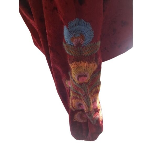 System Red Velvet Embroidered Sleeve Midi Blouse, Sz L - Picture 5 of 16